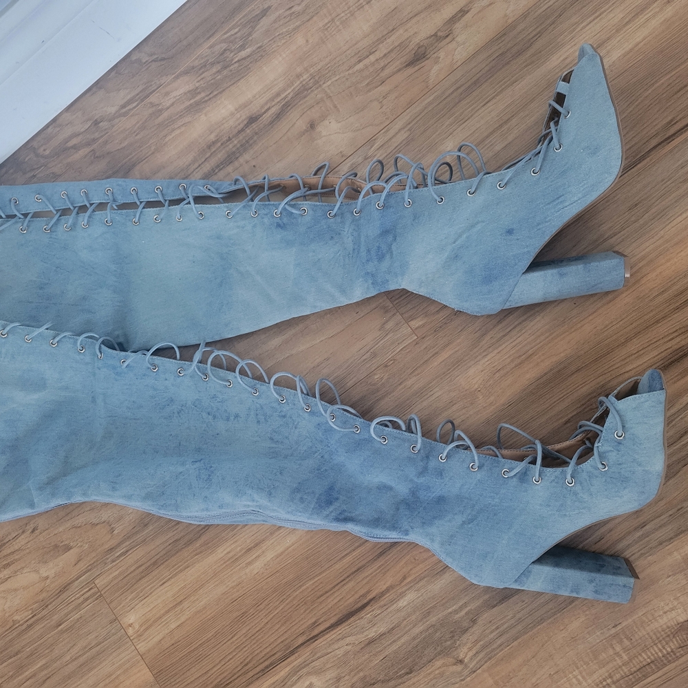 Fashion Nova "NEW" Blue Lace-Up Boots with Suede Finish